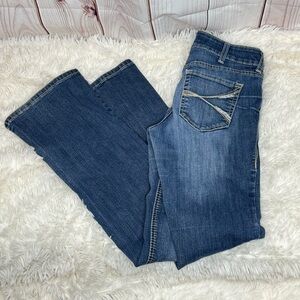 Ariat REAL Bootcut Jeans Womens Blue Mid Rise Embroidered Stretch Denim